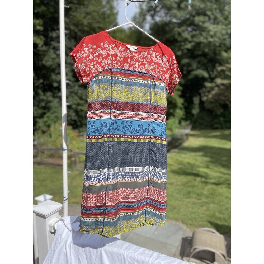 Multicolored Short Sleeve Patterned Silk Tunic Dr… - image 6